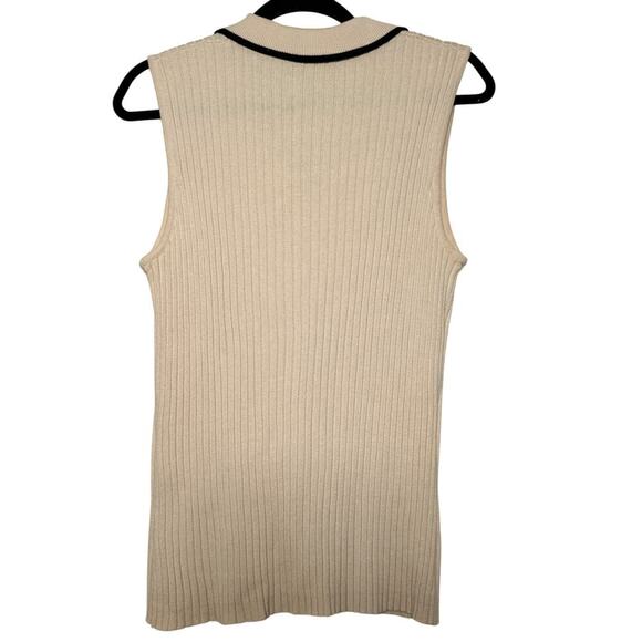Vintage Ribbed Knit Polo Sweater Vest Beige Cream XL - Picture 7 of 9